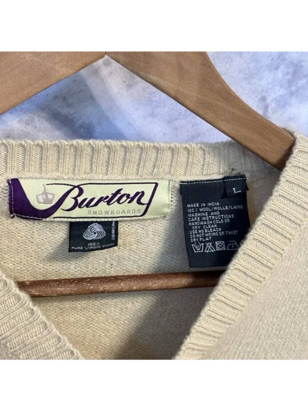 Vintage Burton Snowboards Virgin Wool Sweater Mens Large V Neck